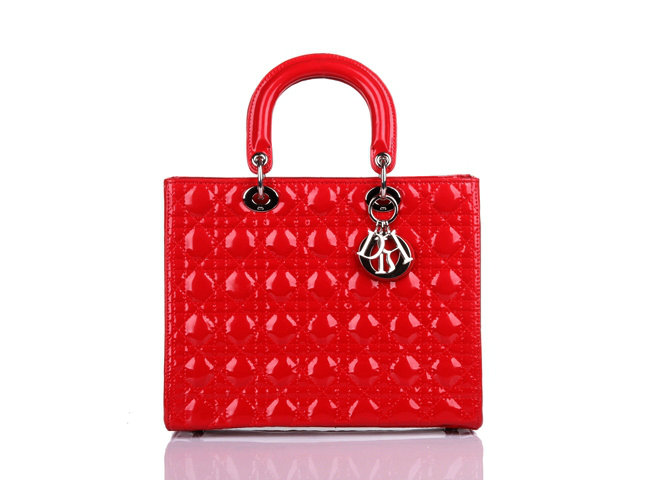 replica jumbo lady dior patent leather bag 6322 red with silver